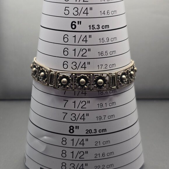 VTG Sterling Silver 925 Flower Link Bracelet Box Clasp 7in 16.76g Hand Assembled - Picture 10 of 11